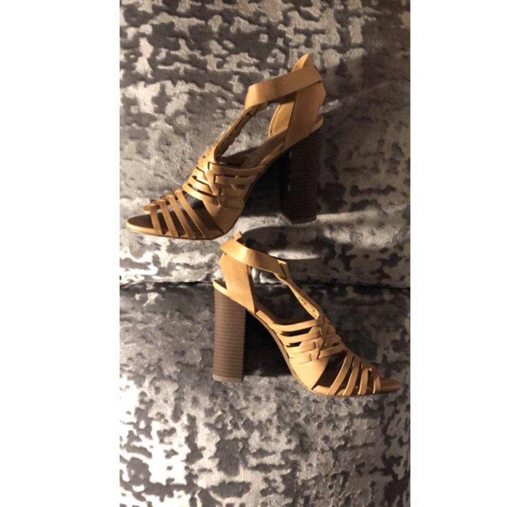 Tan faux-leather Peep-toe Heels